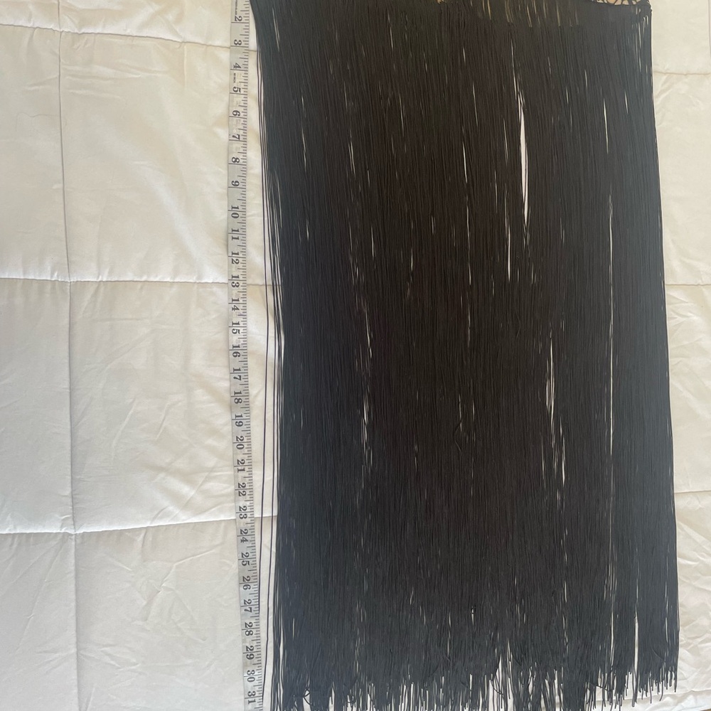 Size 12/XL MISS CIRCLE Black Lace Long Fringed Strapless Dress NEW with Tags - Picture 14 of 15
